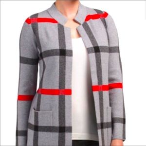 Tahari Duster Cardi in Gray Red Black